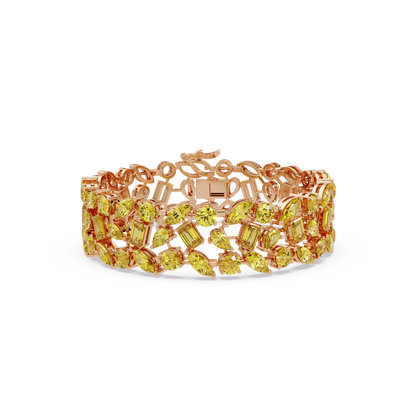 Mixed-shape citrine yellow colorstone tennis bracelet in rose gold