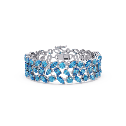 Mixed-shape aquamarine blue colorstone tennis bracelet in white gold