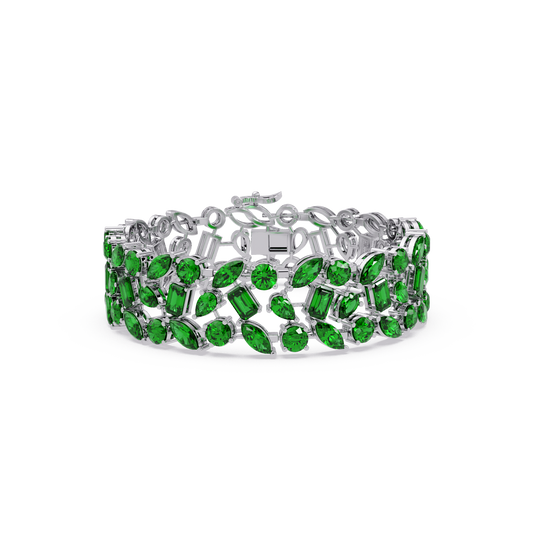 Mixed-shape emerald green colorstone tennis bracelet in white gold