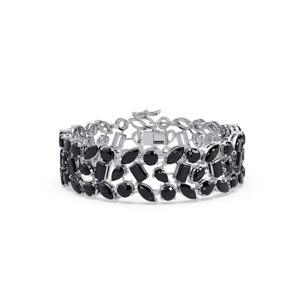 Mixed-shape onyx colorstone tennis bracelet in white gold