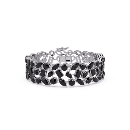 Mixed-shape onyx colorstone tennis bracelet in white gold
