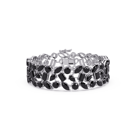 Mixed-shape onyx colorstone tennis bracelet in white gold