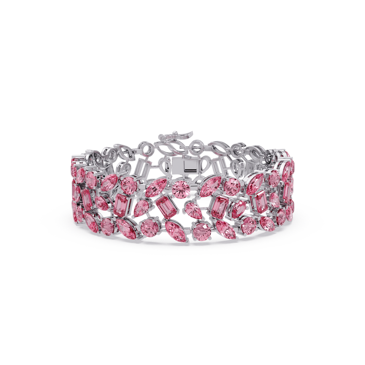 Mixed-shape tourmaline pink colorstone tennis bracelet in white gold