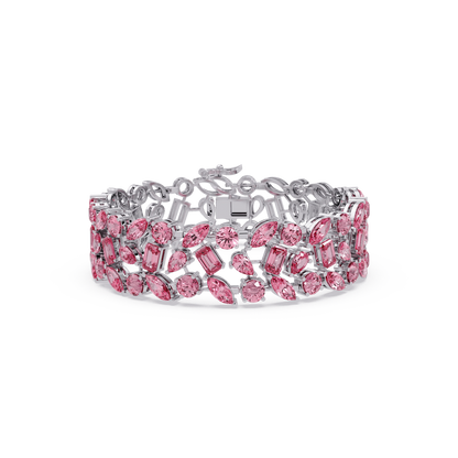 Mixed-shape tourmaline pink colorstone tennis bracelet in white gold