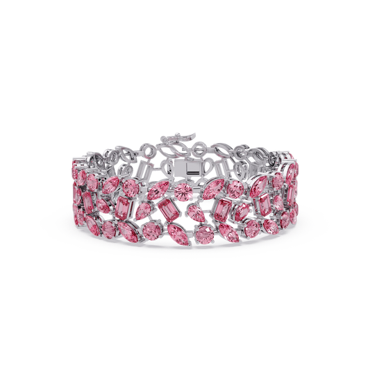 Mixed-shape tourmaline pink colorstone tennis bracelet in white gold