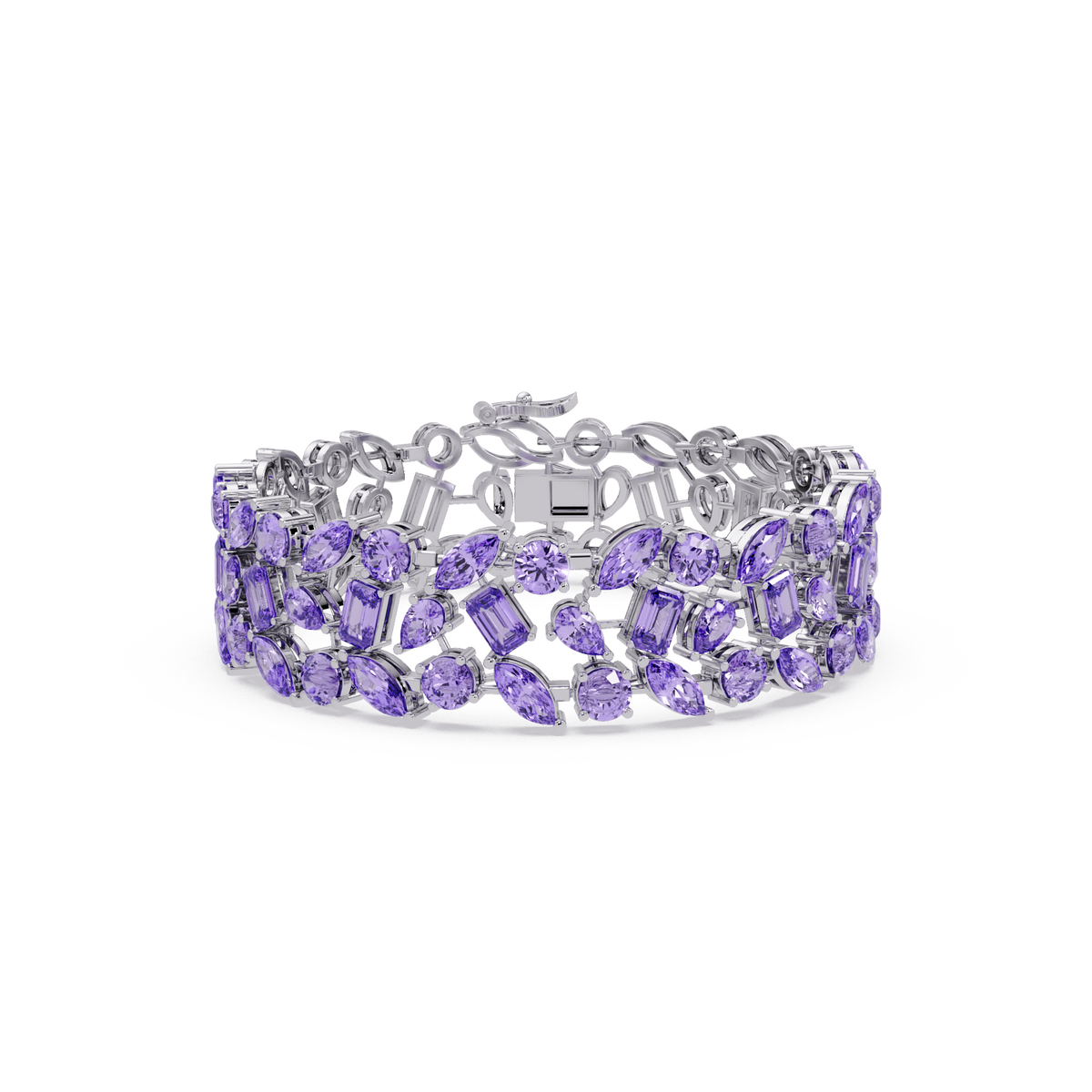 Mixed-shape amethyst purple colorstone tennis bracelet in white gold