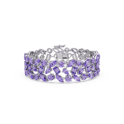 Mixed-shape amethyst purple colorstone tennis bracelet in white gold