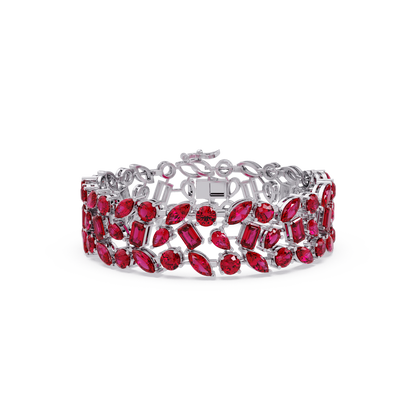 Mixed-shape ruby red colorstone tennis bracelet in white gold