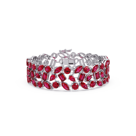 Mixed-shape ruby red colorstone tennis bracelet in white gold