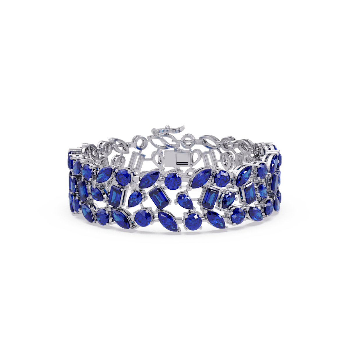 Mixed-shape sapphire blue colorstone tennis bracelet in white gold