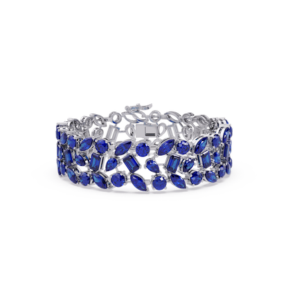 Mixed-shape sapphire blue colorstone tennis bracelet in white gold
