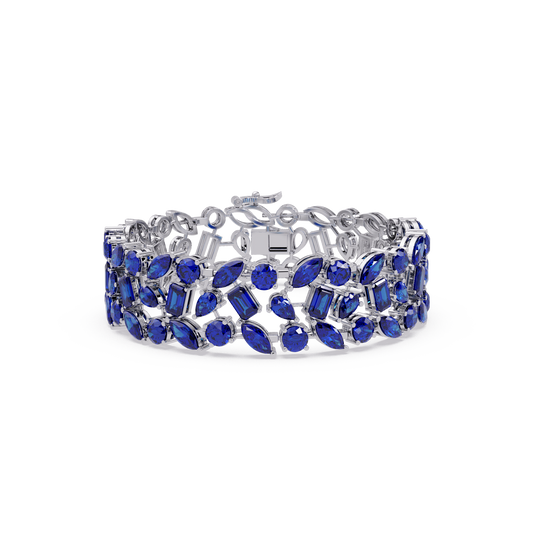 Mixed-shape sapphire blue colorstone tennis bracelet in white gold