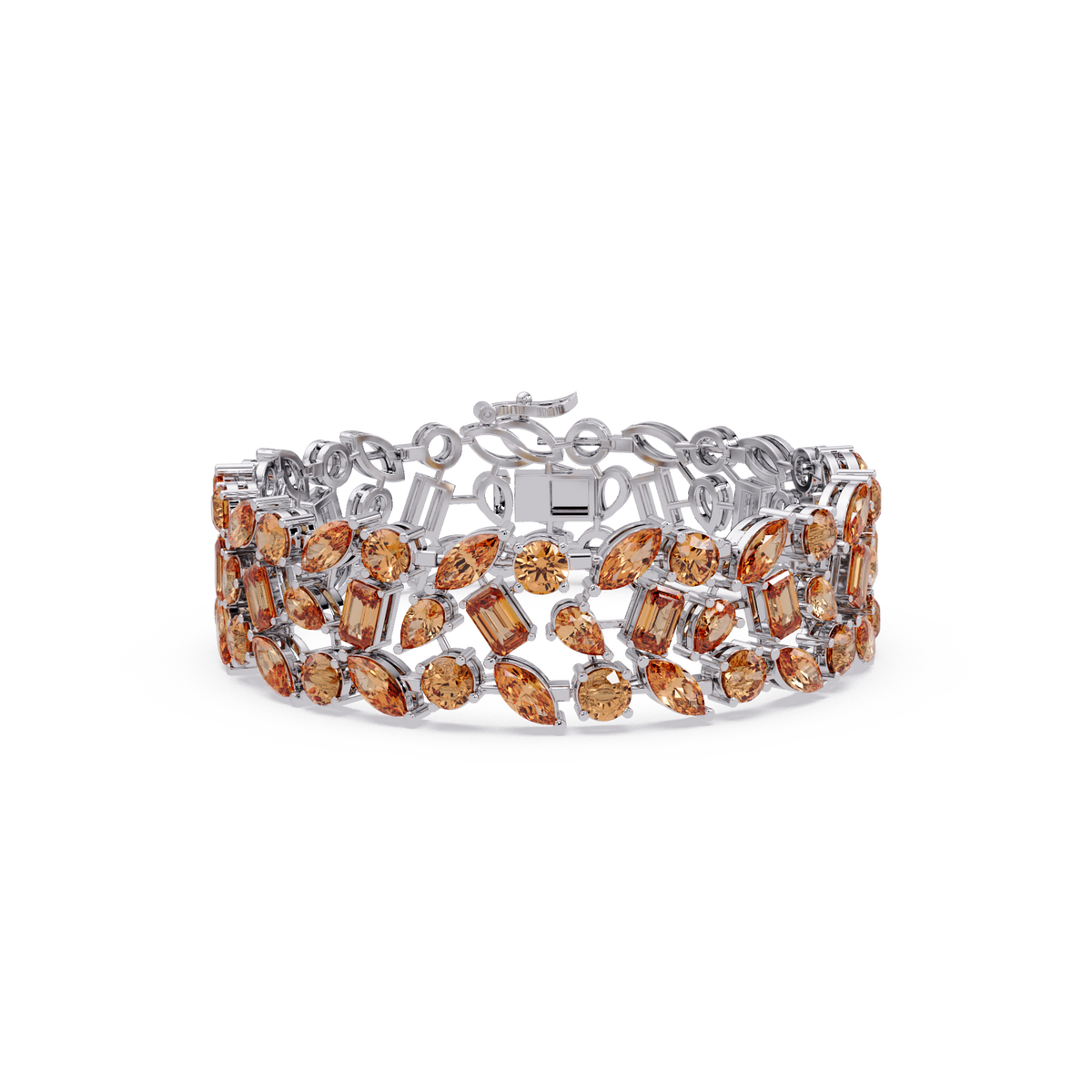 Mixed-shape champagne topaz colorstone tennis bracelet in white gold