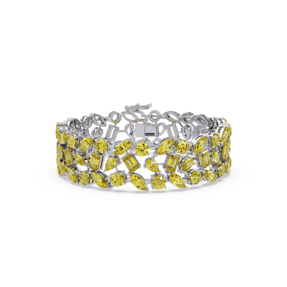 Mixed-shape citrine yellow colorstone tennis bracelet in white gold