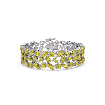 Mixed-shape citrine yellow colorstone tennis bracelet in white gold
