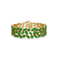 Mixed-shape emerald green colorstone tennis bracelet in yellow gold