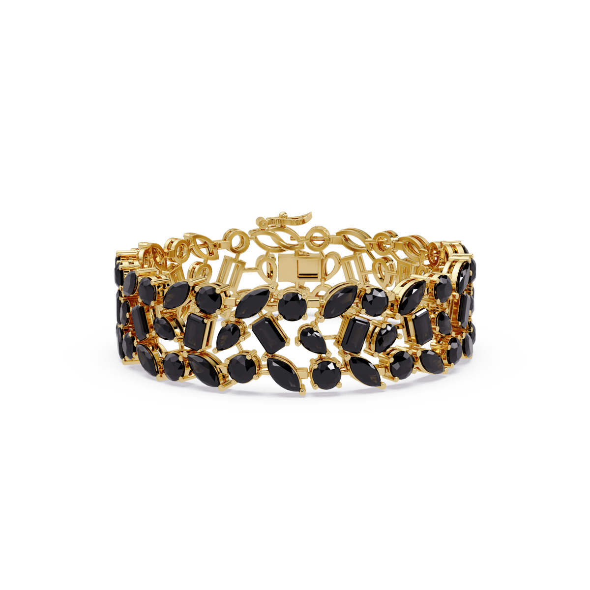 Mixed-shape onyx colorstone tennis bracelet in yellow gold