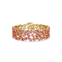 Mixed-shape tourmaline pink colorstone tennis bracelet in yellow gold
