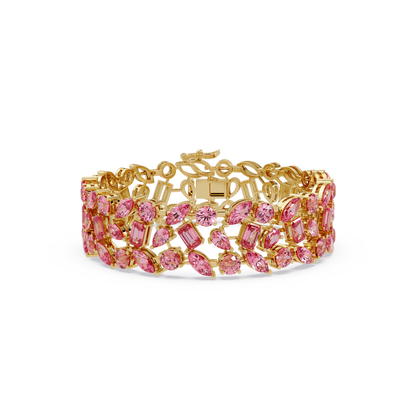 Mixed-shape tourmaline pink colorstone tennis bracelet in yellow gold