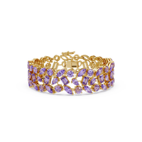 Mixed-shape amethyst purple colorstone tennis bracelet in yellow gold