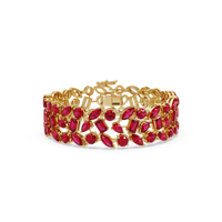Mixed-shape ruby red colorstone tennis bracelet in yellow gold