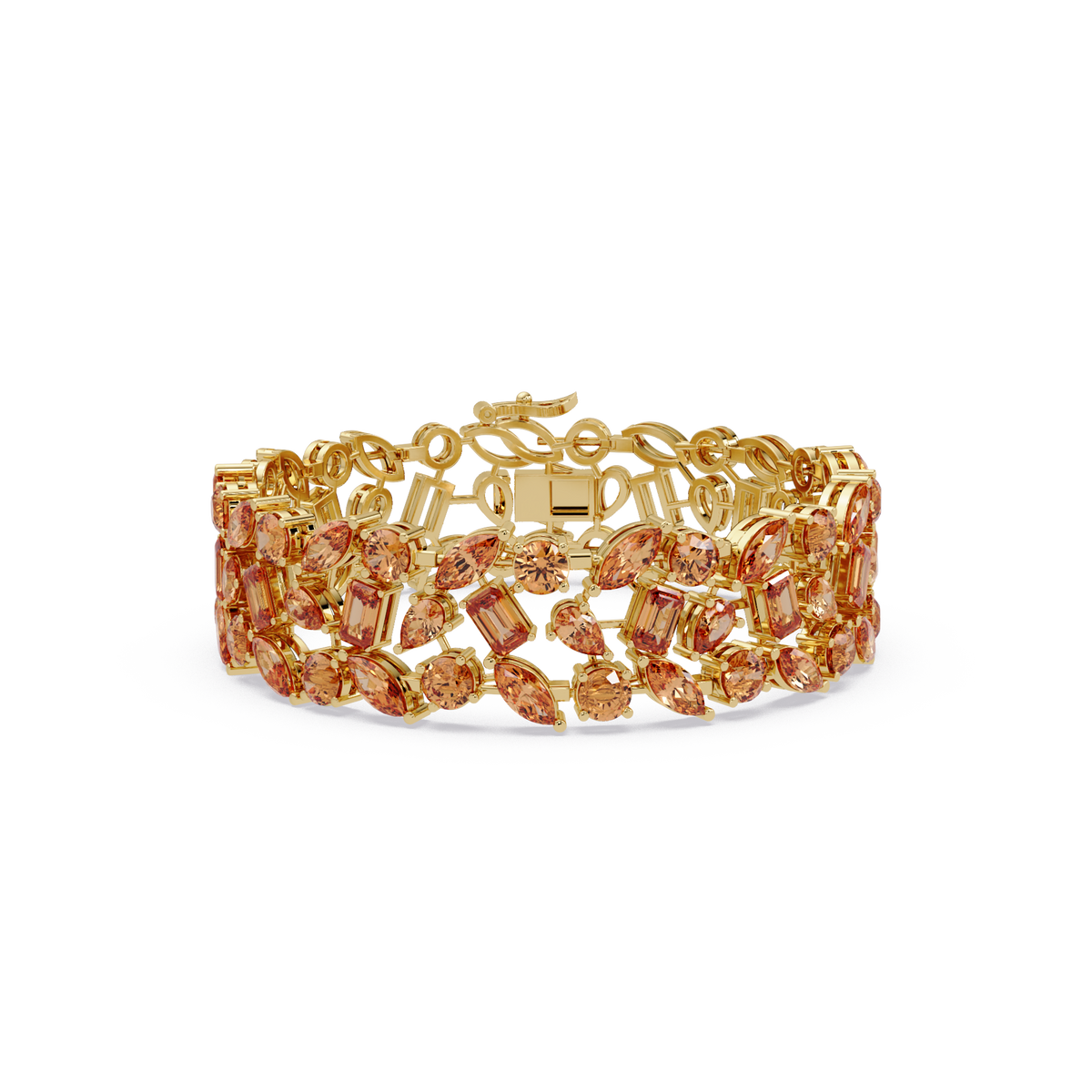 Mixed-shape champagne topaz colorstone tennis bracelet in yellow gold