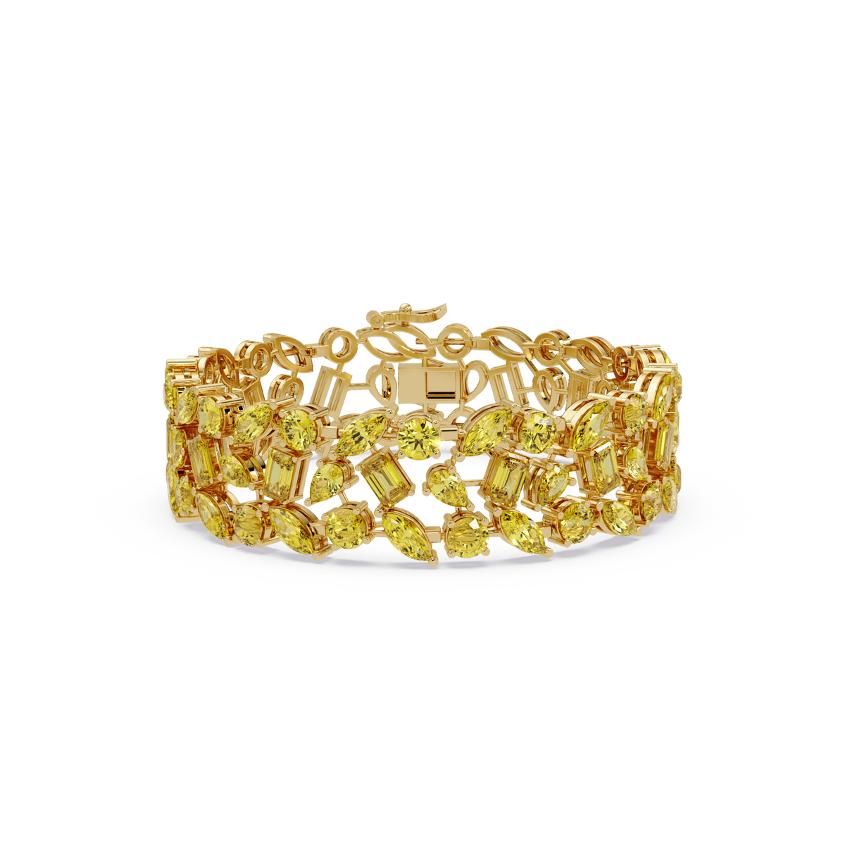Mixed-shape citrine yellow colorstone tennis bracelet in yellow gold