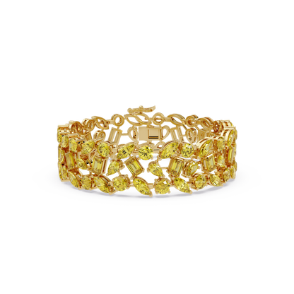 Mixed-shape citrine yellow colorstone tennis bracelet in yellow gold