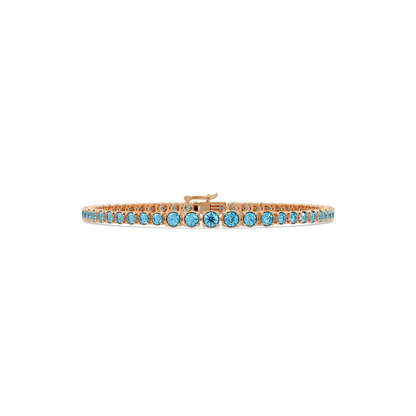 Graduated round aquamarine blue colorstone tennis bracelet in rose gold