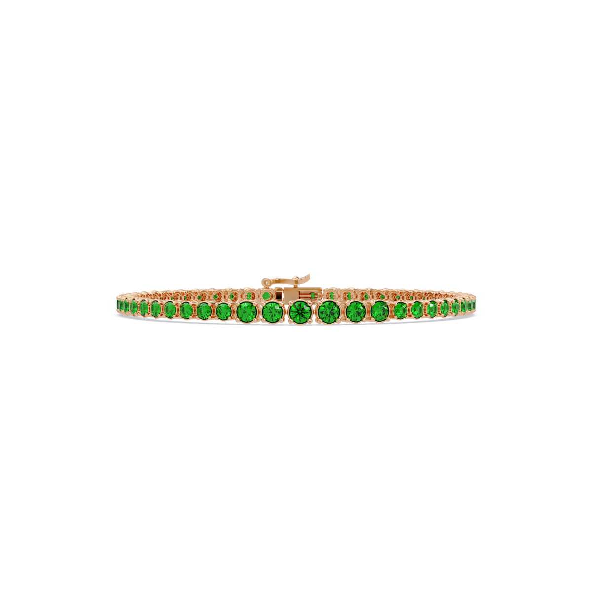 Graduated round emerald green colorstone tennis bracelet in rose gold