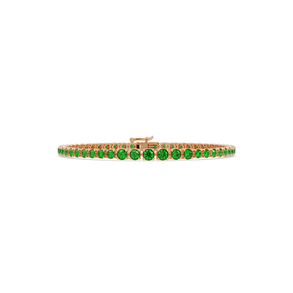 Graduated round emerald green colorstone tennis bracelet in rose gold