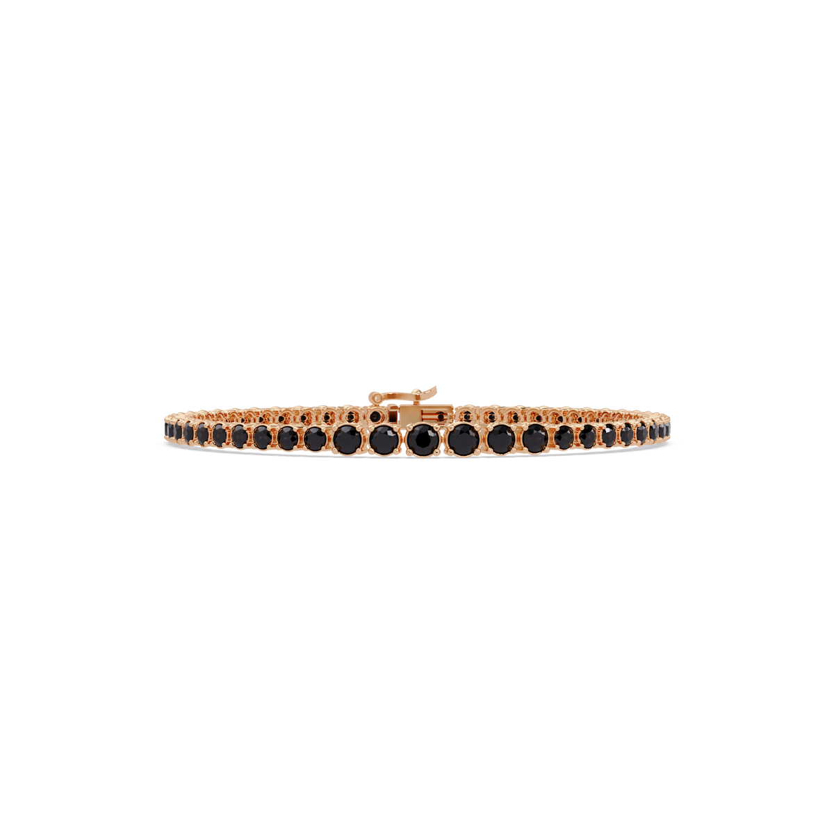 Graduated round onyx colorstone tennis bracelet in rose gold