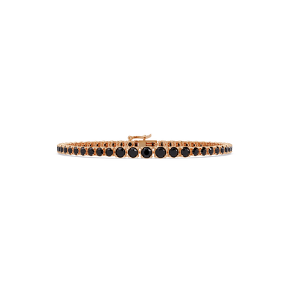 Graduated round onyx colorstone tennis bracelet in rose gold