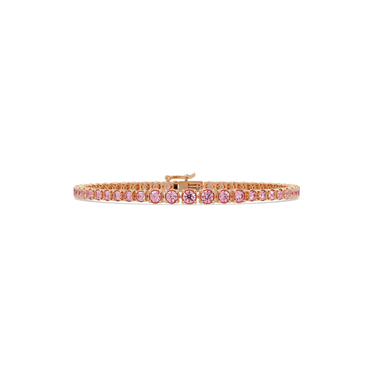 Graduated round tourmaline pink colorstone tennis bracelet in rose gold