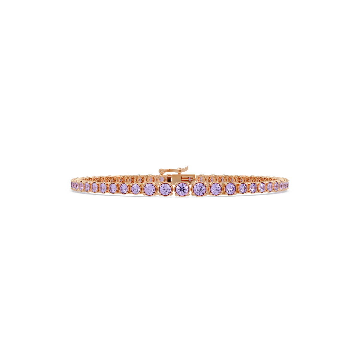 Graduated round amethyst purple colorstone tennis bracelet in rose gold