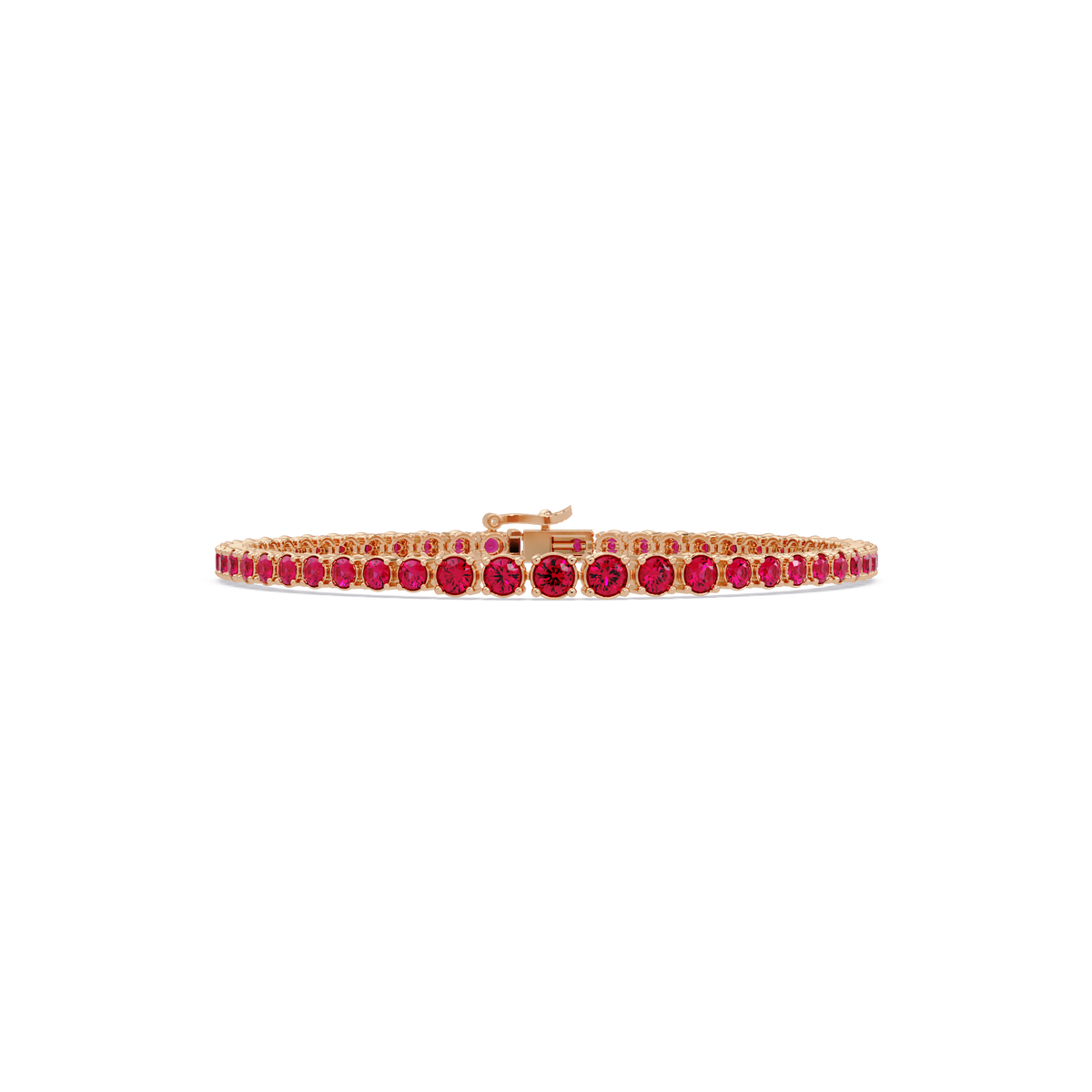 Graduated round ruby red colorstone tennis bracelet in rose gold