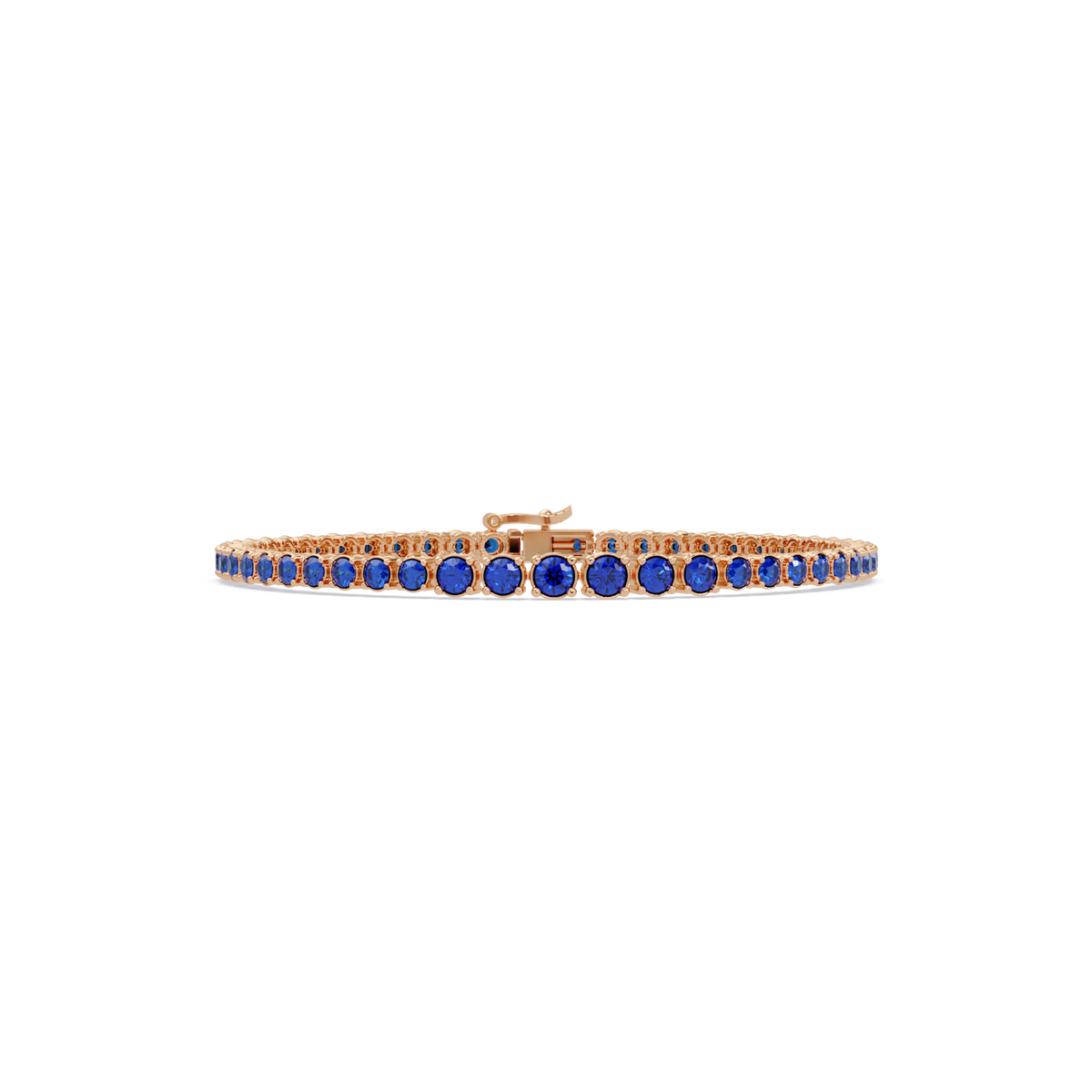 Graduated round sapphire blue colorstone tennis bracelet in rose gold