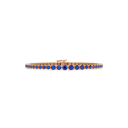 Graduated round sapphire blue colorstone tennis bracelet in rose gold