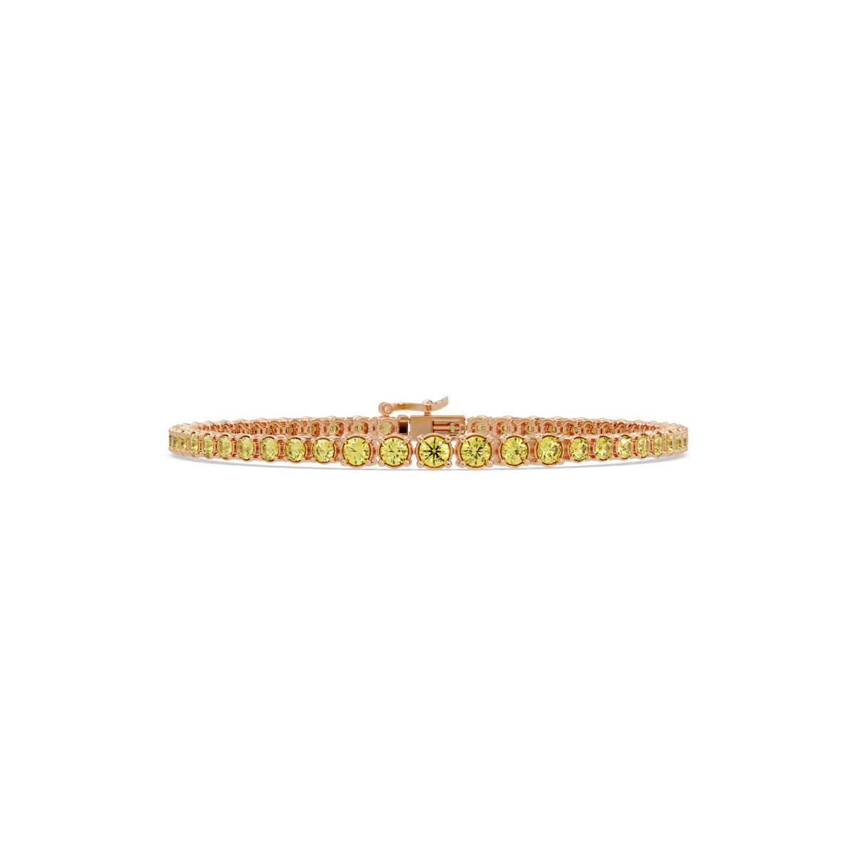 Graduated round citrine yellow colorstone tennis bracelet in rose gold