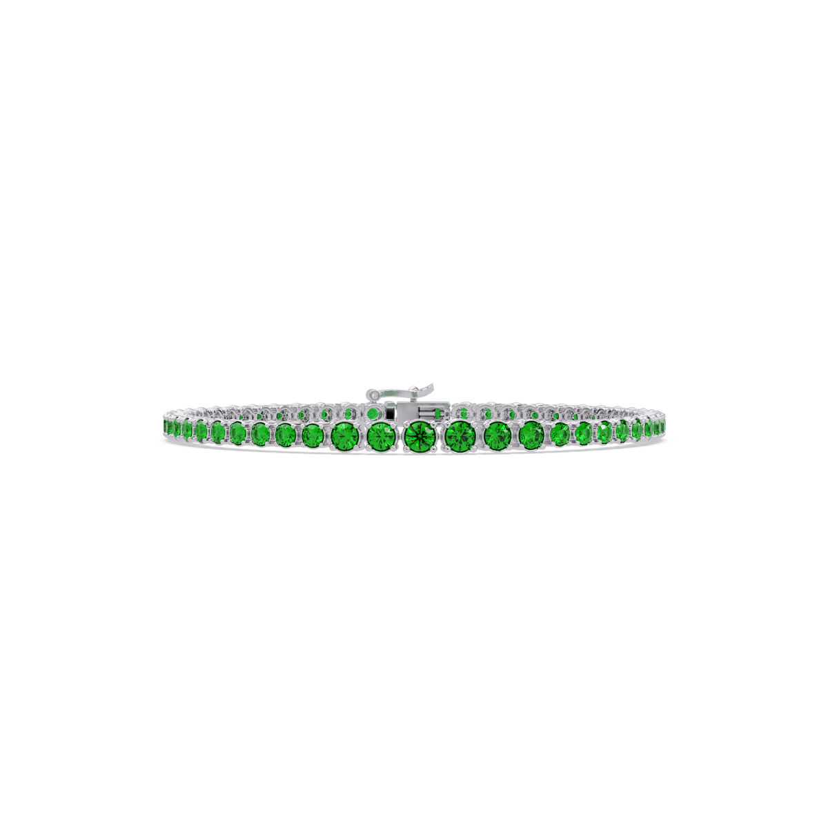 Graduated round emerald green colorstone tennis bracelet in white gold