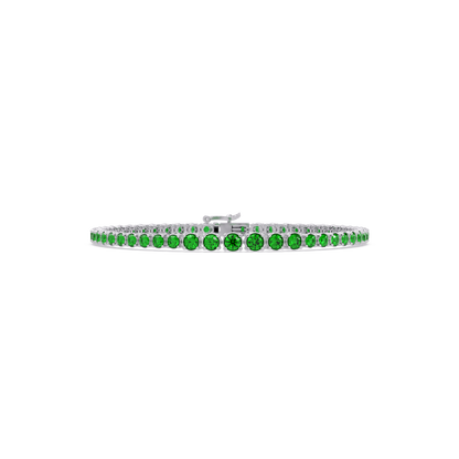 Graduated round emerald green colorstone tennis bracelet in white gold