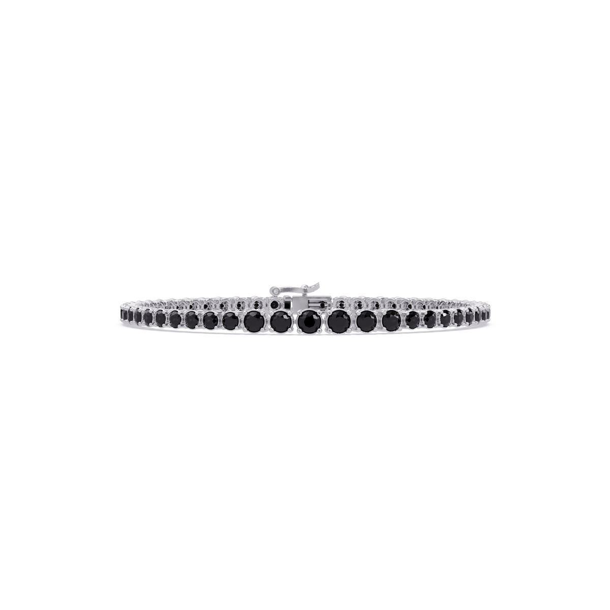 Graduated round onyx colorstone tennis bracelet in white gold