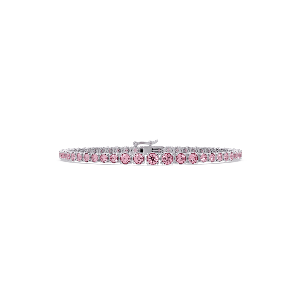 Graduated round tourmaline pink colorstone tennis bracelet in white gold