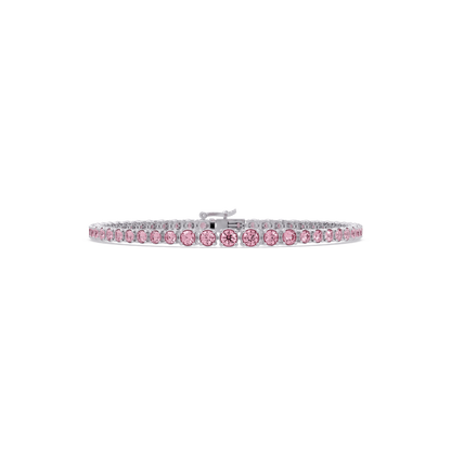 Graduated round tourmaline pink colorstone tennis bracelet in white gold