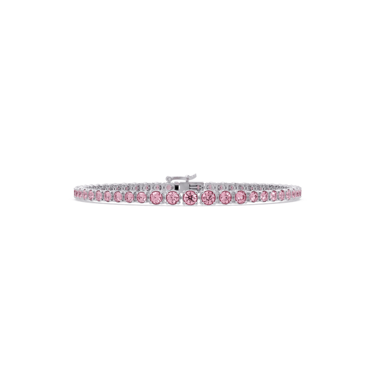 Graduated round tourmaline pink colorstone tennis bracelet in white gold