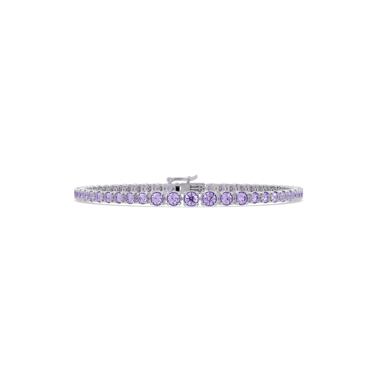 Graduated round amethyst purple colorstone tennis bracelet in white gold