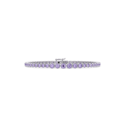 Graduated round amethyst purple colorstone tennis bracelet in white gold