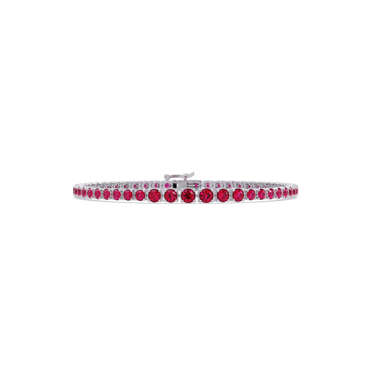 Graduated round ruby red colorstone tennis bracelet in white gold
