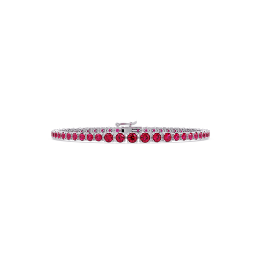 Graduated round ruby red colorstone tennis bracelet in white gold