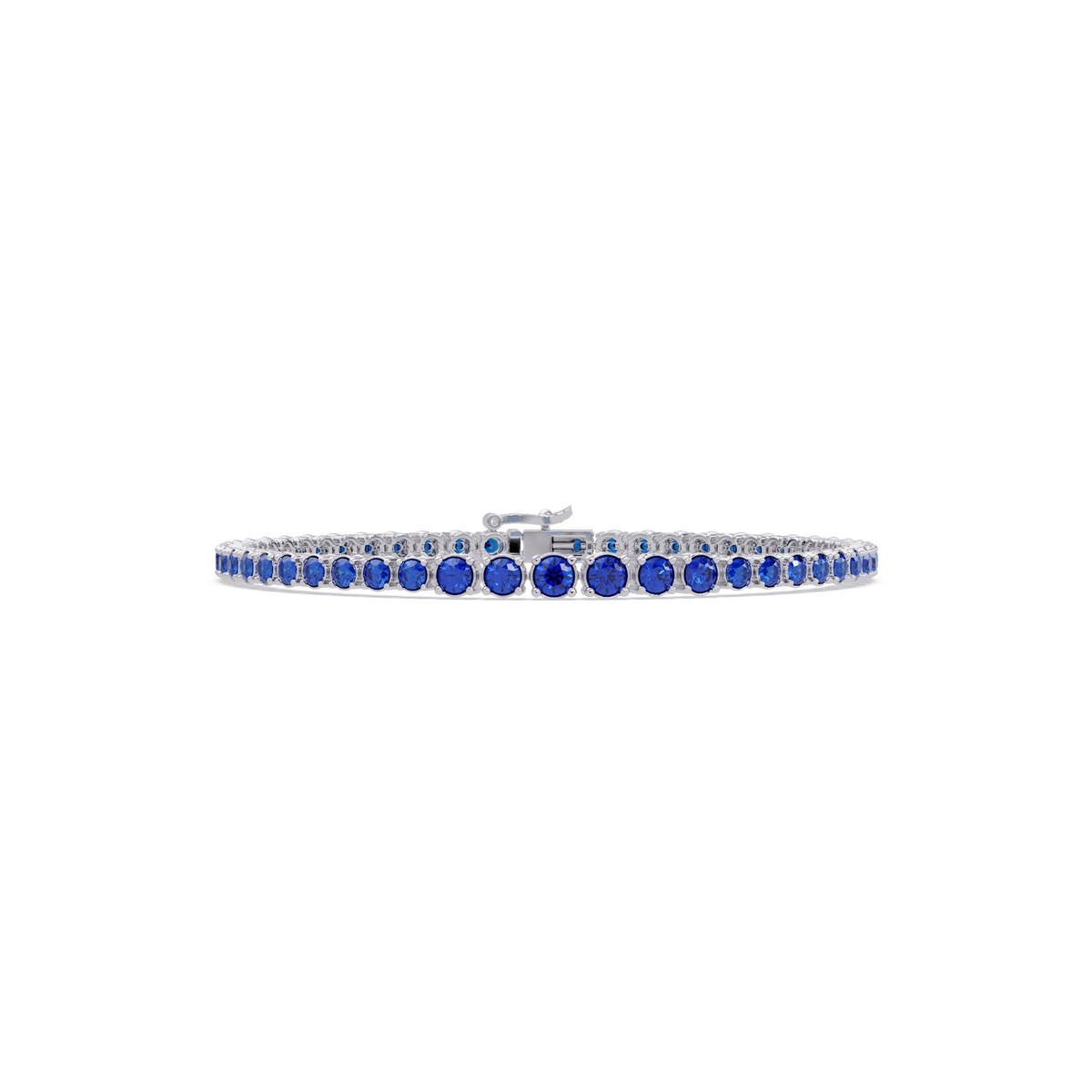 Graduated round sapphire blue colorstone tennis bracelet in white gold